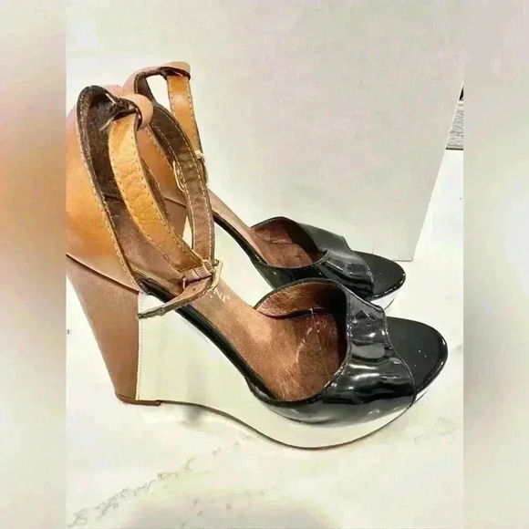 Pazolini Women's Patent Leather Heels Black/Brown Size 36.5 - Picture 2 of 8